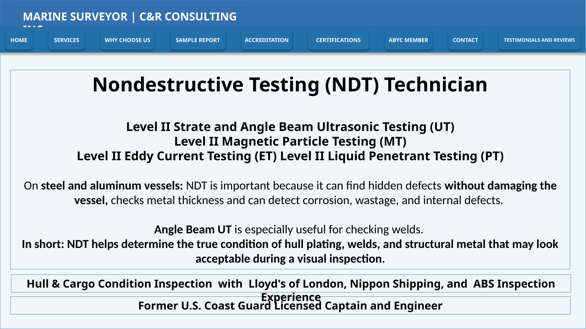 NDT and Marine Certifications | C&R Consulting Inc.