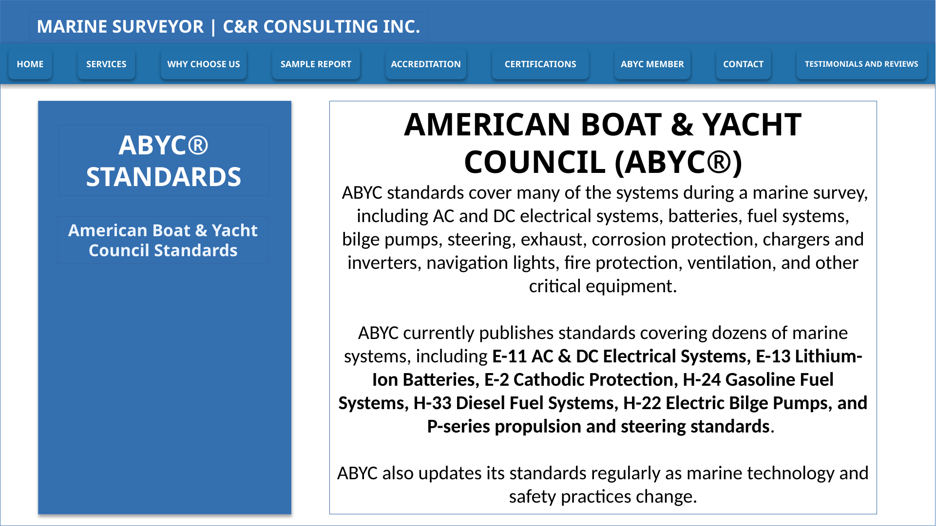 ABYC Standards | C&R Consulting Inc.