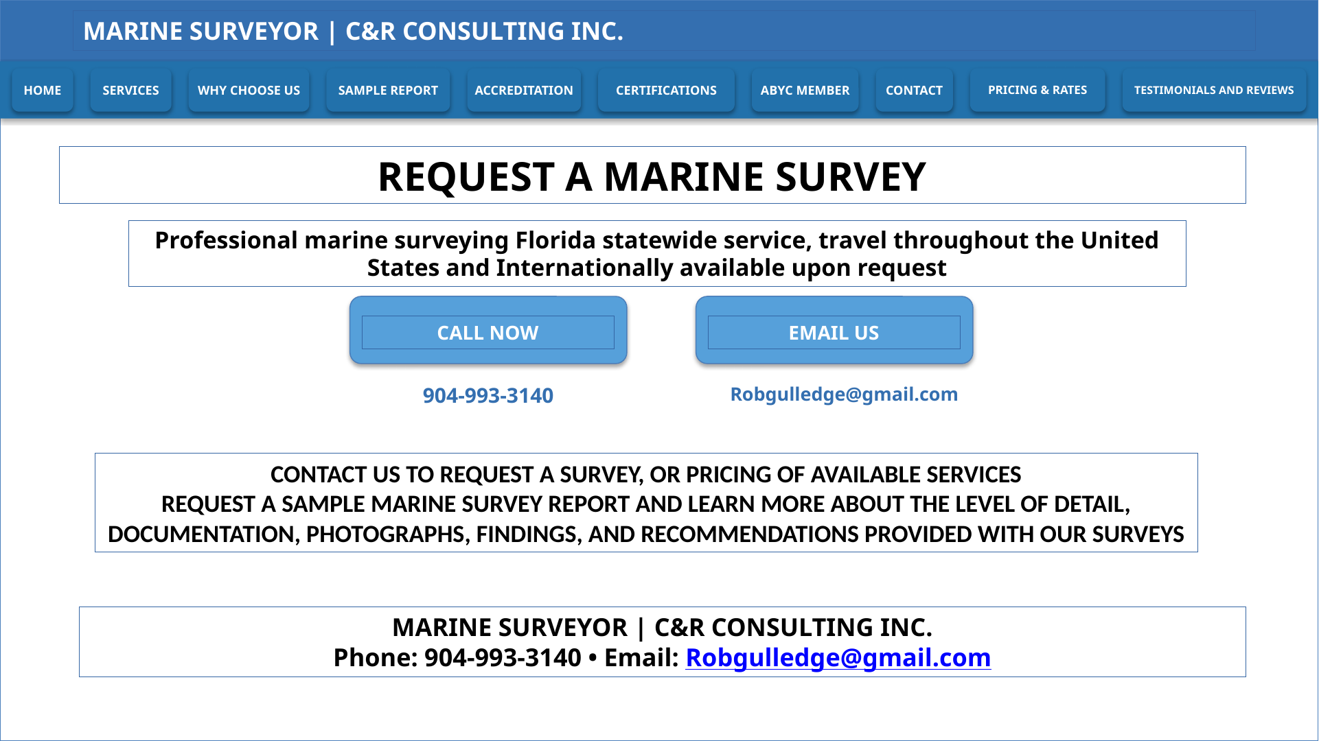 Marine Surveyor Jacksonville FL | Request a Survey | C&R Consulting